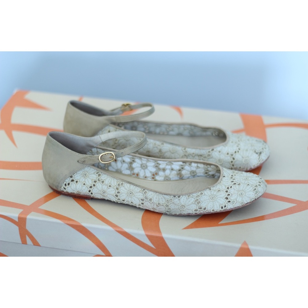 Delman Embroidered Flower Ballet Flats